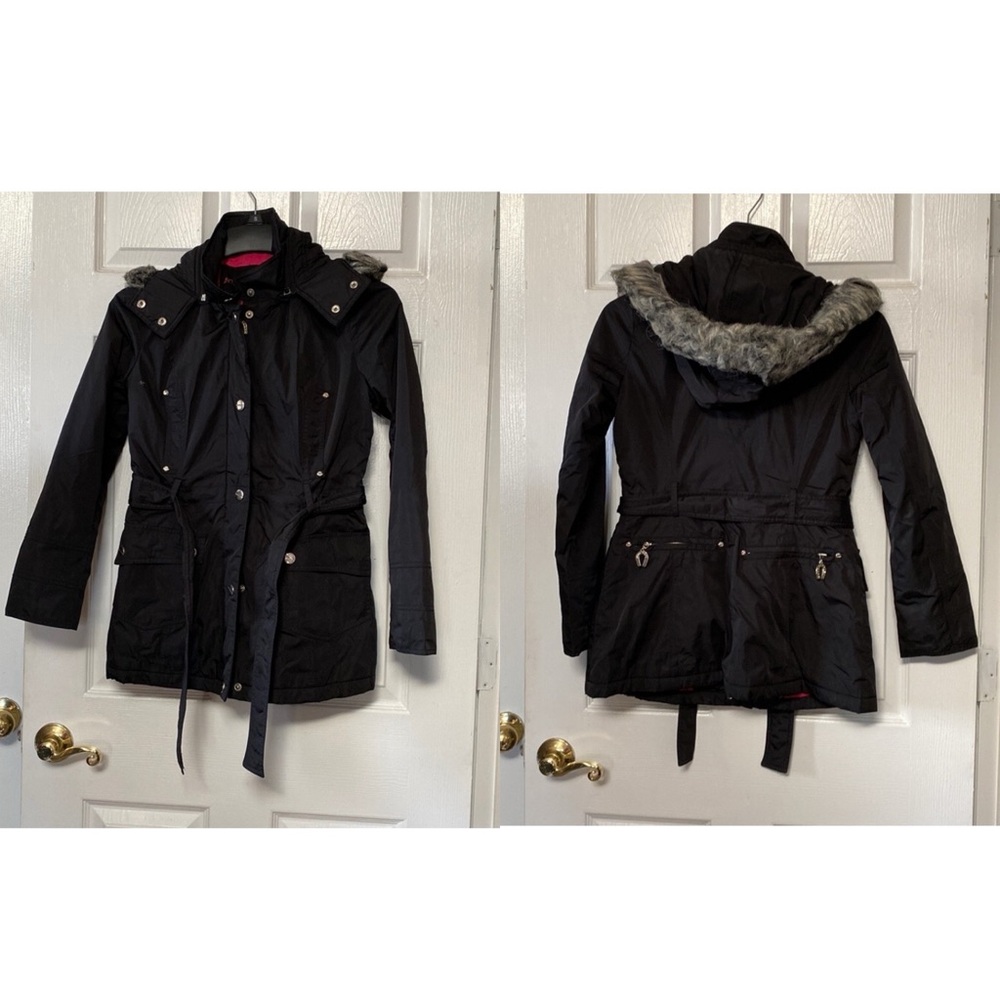 Betsey Johnson Black Winter Puffer Coat Faux Fur Hood Hooded